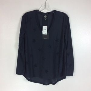 Bobeau Denim Stars Navy long sleeves Top Size XS